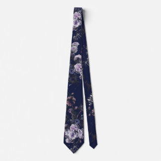 Elegante Vintage Donkere Stemming Navy Blauwe Bloe Stropdas
