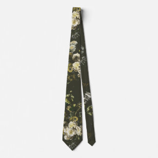 Elegante Vintage Donkere Stemming Olijfgroen Bloem Stropdas
