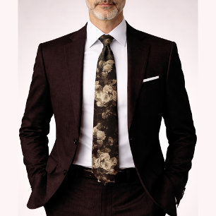 Elegante Vintage Donkere Stemming Zwart Beige Bloe Stropdas