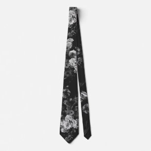 Elegante Vintage Donkere Stemming Zwart Grijs Bloe Stropdas