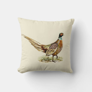 Elegante vintage fazant vogel op crèmekleurig beig kussen