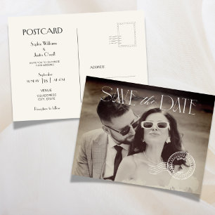Elegante Vintage Foto Huwelijksuitnodiging Postkaa Uitnodiging Briefkaart