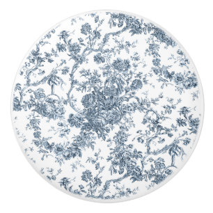 Elegante vintage Franse gegraveerde bloem toile-bl Keramische Knop