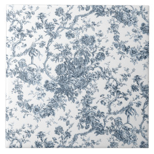 Elegante vintage Franse gegraveerde bloem toile-bl Tegeltje