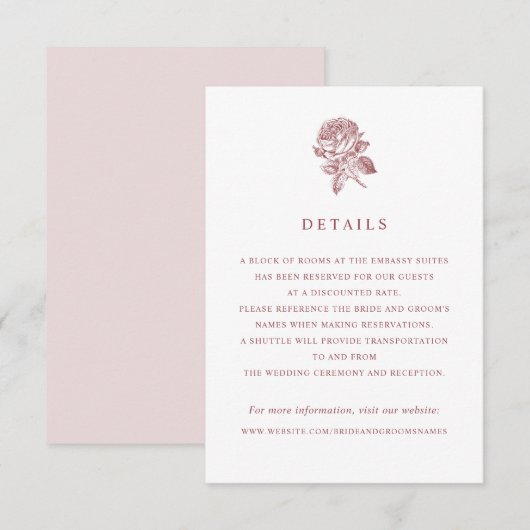 Elegante Vintage Franse Rozen Trouwdetails Kaart (Voorkant / Achterkant)