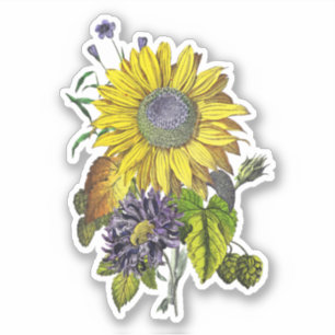 Elegante vintage gele zonnebloembloemstuk sticker