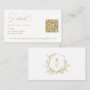 Elegante vintage gouden crest QR-code trouwlogo Informatiekaartje