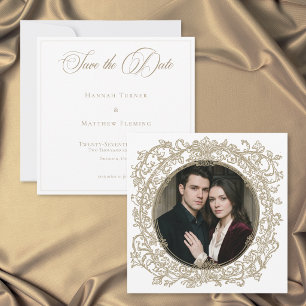 Elegante Vintage Gouden Crest Tuin Foto Bruiloft Save The Date