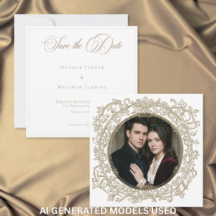 Elegante Vintage Gouden Crest Tuin Foto Bruiloft Save The Date