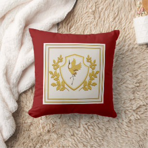 Elegante Vintage Gouden Kraan Schild en Eiken Laur Kussen