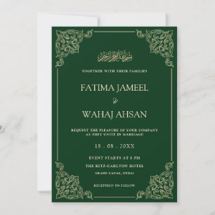 Elegante Vintage Groen Goud Schrift Moslim Bruilof Kaart
