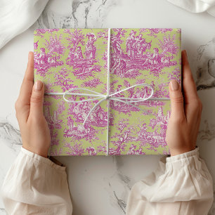 Elegante Vintage Groen Roze Toile de Jouy Cadeau Cadeaupapier