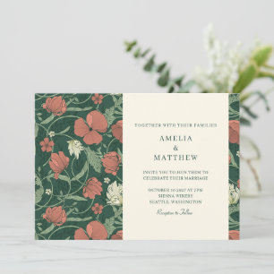 Elegante Vintage Groene Botanische Bloemen Bruilof Kaart