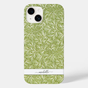 Elegante vintage groene botanische script naam Case-Mate iPhone 14 hoesje