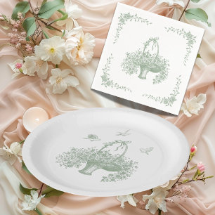 Elegante vintage handgetekende groene elementen servet