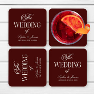 Elegante Vintage Ivoor Donker Bourgondië Trouw Vierkante Kartonnen Onderzetter