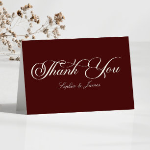 Elegante Vintage Ivoor Donker Burgundy Bruiloft Bedankkaart