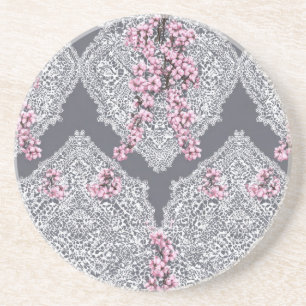 Elegante vintage kant roze bloem shabby chic zandsteen onderzetter