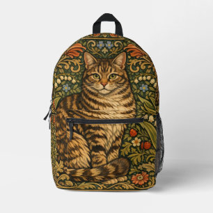 Elegante vintage kat bloemrijk botanisch bedrukte rugzak