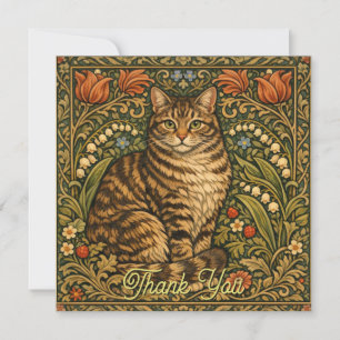 Elegante vintage kat bloemrijke botanische bedankkaart