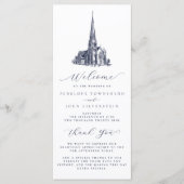 Elegante Vintage Kerkt Illustratie Trouwen Programma (Voorkant)