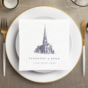 Elegante Vintage Kerkt Illustratie Trouwen Servet