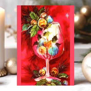 Elegante Vintage Kerst Wijn Glas Met Kaars Feestdagenkaart
