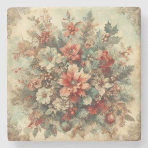Elegante vintage kerstbloemen stenen onderzetter