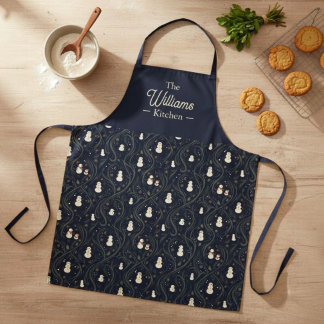 Elegante Vintage Kerstmis Navy Sneeuwman Familiena Schort