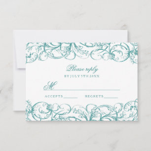 Elegante vintage krullen bruiloft reactiekaarten RSVP kaartje