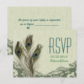 elegante vintage landelijke groene pauw huwelijksr uitnodiging briefkaart (Voorkant / Achterkant)