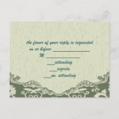 elegante vintage landelijke groene pauw huwelijksr uitnodiging briefkaart (Achterkant)