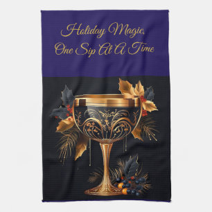 Elegante vintage marineblauwe en gouden Kerstmis Theedoek