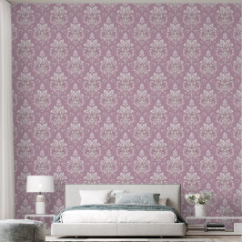 Elegante Vintage Mauve en Crème Damask Behang