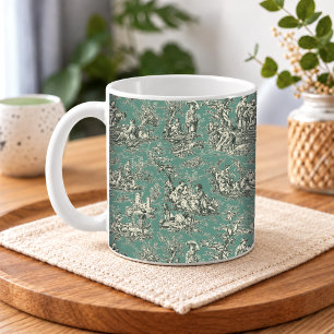Elegante Vintage Mint Teal Franse Land Toile Koffiemok