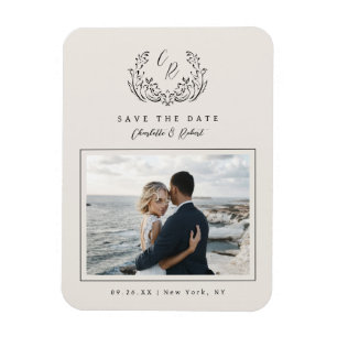 Elegante Vintage Monogram Foto Save The Date Magneet