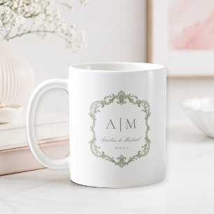 Elegante Vintage Monogram Huwelijk Koffiemok
