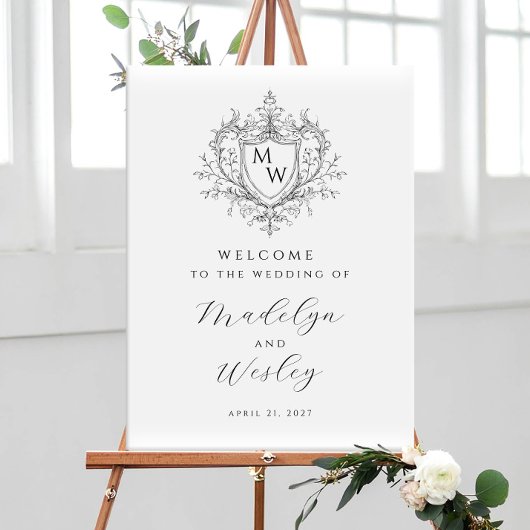 Elegante Vintage Monogram Wapen Huwelijksbegroetin Poster