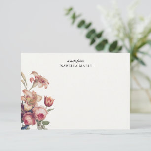 Elegante Vintage Naam Bloem Notitiekaartje