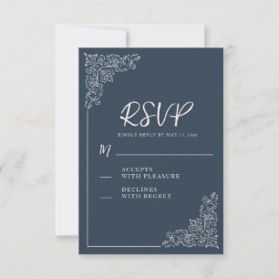 Elegante Vintage Navyblauw Witte Trouw-Huwelijk RS RSVP Kaartje