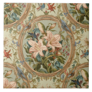 Elegante Vintage Nouveau Bloemrijke Vogels Tegeltje
