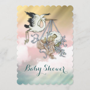 Elegante Vintage Ooievaar Baby Shower Kaart