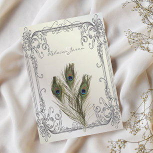 elegante vintage parel bloemrijke pauw trouwdag kaart