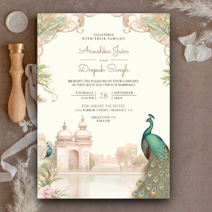 Elegante Vintage Pauw Indiase Paleis Bruiloft Kaart
