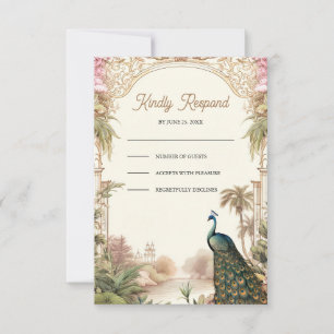 Elegante Vintage Pauwentuin Indiase Trouw RSVP Kaartje