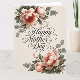 Elegante Vintage Pioen Moederdag Groet Kaart