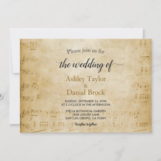 Elegante Vintage Retro Oude Script Muzikale Trouwd Kaart (Voorkant)