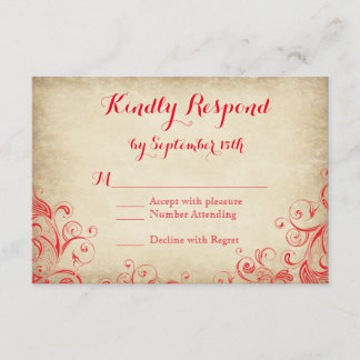 Elegante Vintage Rode Bloemige Trouw RSVP Kaarten Kaartje