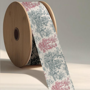 Elegante Vintage Rode Grijze Toile de Jouy Lint Mo