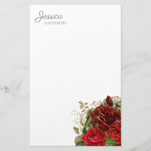 Elegante Vintage Rode Rozen Bloemen Briefpapier
